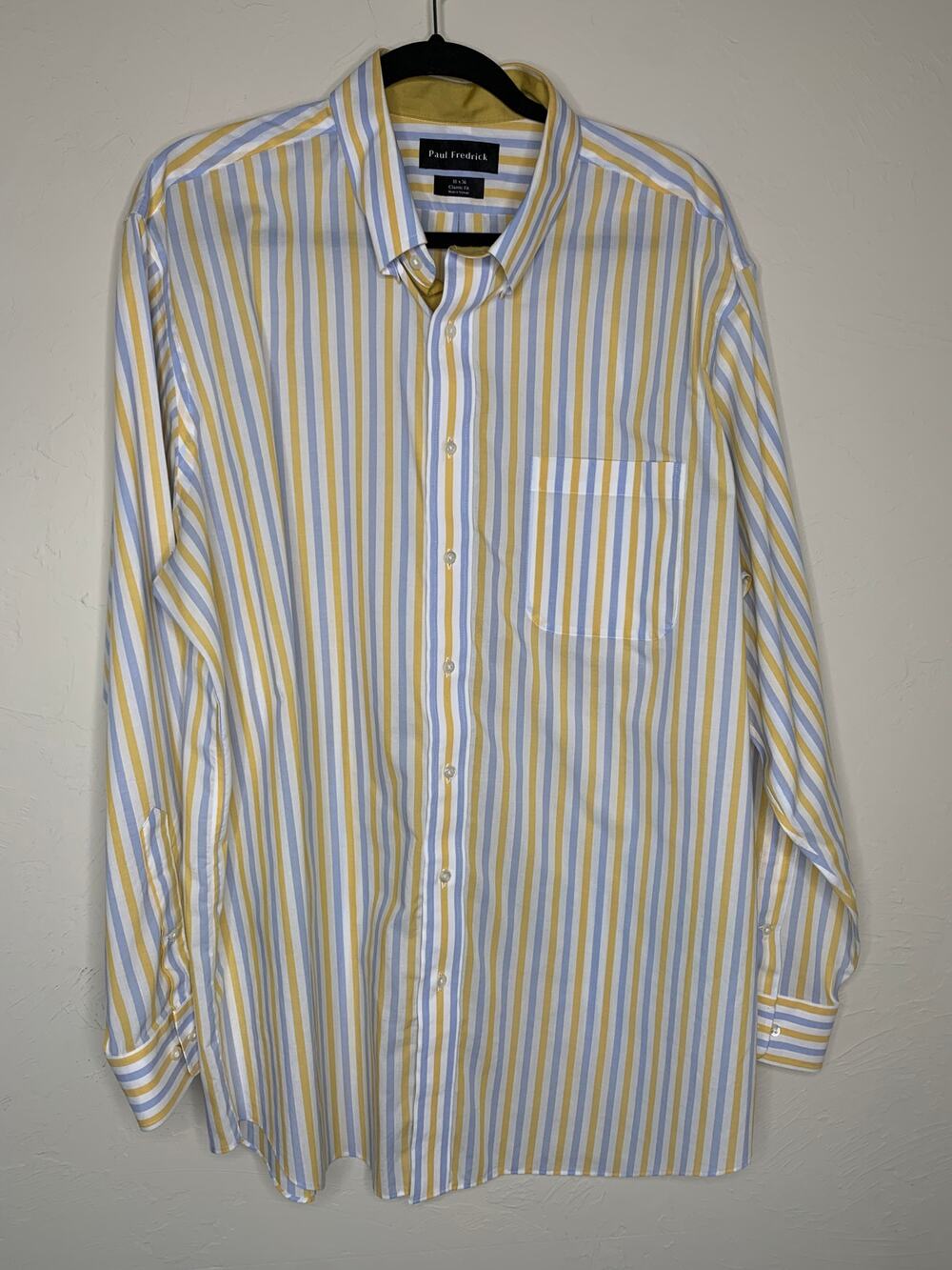 Paul Fredrick Gold Pale Gold  Stripe Shirt Sz 18 X 36 Classic Fit